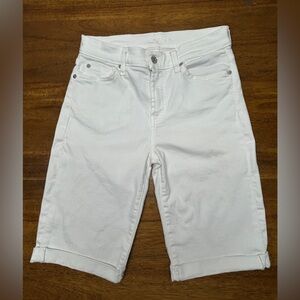 7 For All Mankind White Denim Cuffed 10 Inch Shorts Cotton/Spandex Size 26